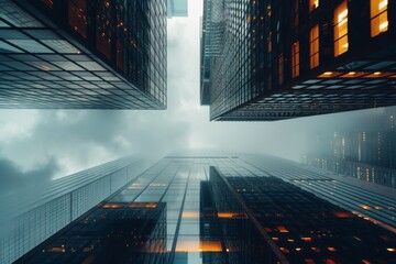 Obraz premium Reflective skyscrapers , business office buildings