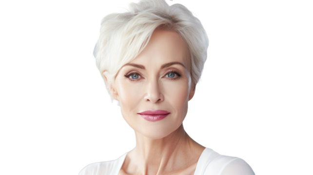 Beautiful glamorous middle aged model woman on transparent background PNG.