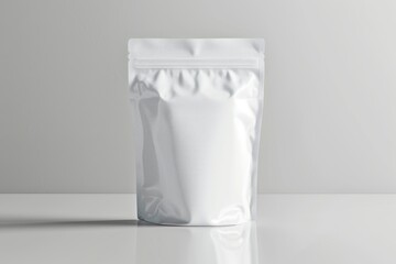 Product template mockup white creative blank stand up puch bag with ziplock front view on gray background