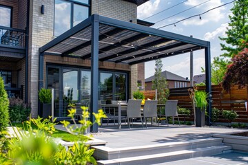 Solar panel pergola in urban setting