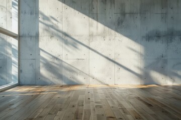 Empty room with wooden floor and concrete wall