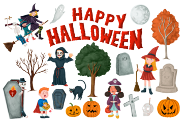 Happy Halloween png sticker, festive set, transparent background
