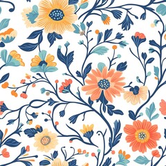 Beautiful seamless floral vector illustration with blooming flowers, leaves, and branches for nature-inspired design, perfect for wallpaper, textile, or decoration