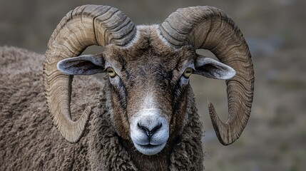 Portrait of a Majestic Ram with Striking Horns