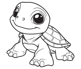 Coloring book with character kids turtle outline illustration