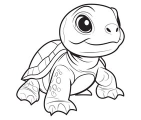 Coloring book with character kids turtle outline illustration