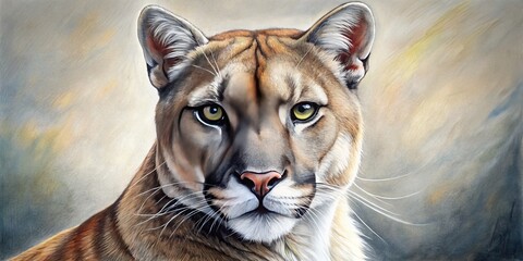 Obraz premium Realistic pencil drawings of majestic mountain lions in stark, muted tones emphasizing the dramatic and powerful essence of these wild creatures with precise shading and detailed textures.