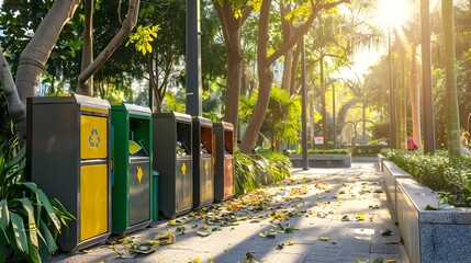 Fototapeta premium Solar Powered Waste Compactors in an Eco Friendly Urban Park