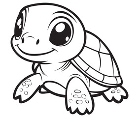 Coloring book with character kids turtle outline illustration