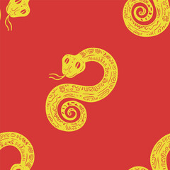 Seamless vector pattern with snakes in the form of 8 or infinity, the animal symbol of 2025. Simple doodle style. Grid