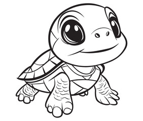 Coloring book with character kids turtle outline illustration