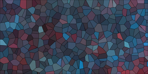 Dark Multicolor Broken Stained Glass Background with dark lines. Voronoi diagram background. Seamless pattern with 3d shapes vector Vintage Illustration background. Geometric Retro tiles pattern