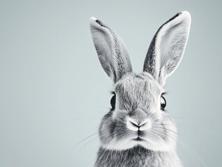 Obraz premium Charming rabbit with expressive eyes posing against a soft grey background in natural light