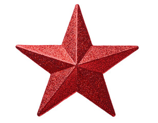 Obraz premium Rot glitzernder Stern isoliert auf weißen Hintergrund, Freisteller