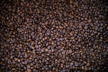Roasted coffee beans, close up photography