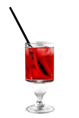 Red drink in a glass with a straw design element