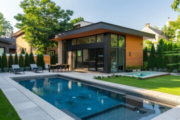 Small modern design home with backyard pool