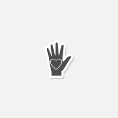  Heart on hand icon sticker isolated on gray background