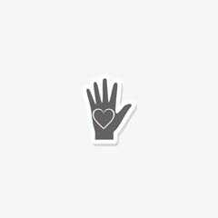 Heart on hand icon sticker isolated on gray background