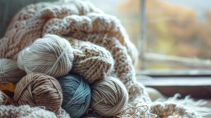 Knitting at Home: Warm Sweaters and Yarn