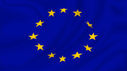 Flag of European Union, 3d realistic render on a transparent background. The flag twists in the wind, realistic shadows and light. Officially sign of the united Europe.