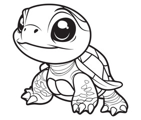 Coloring book with character kids turtle outline illustration