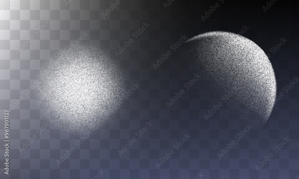 Wall mural circle sphere shadows from different angles. noise grain background, pointillism dots gradient or do