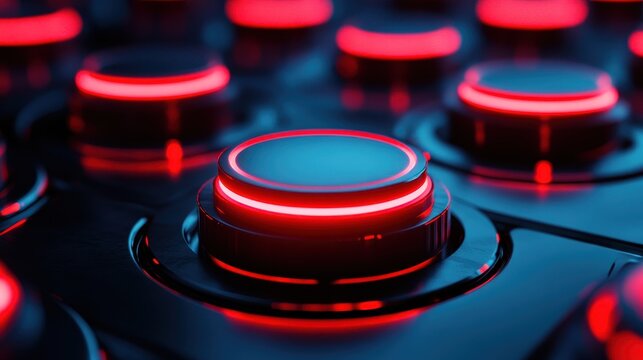 Close-up of modern kitchen knobs illuminated in red, showcasing sleek design and technology for cooking enthusiasts.