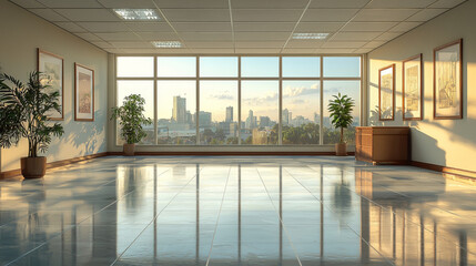 Modern office space with city view.