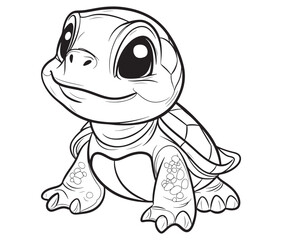 Coloring book with character kids turtle outline illustration