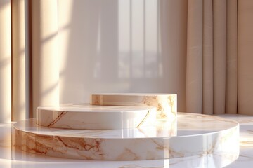 A marble pedestal with a white base and a brown top