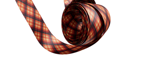 silk ribbon rolls with plaid design isolated on transparent background, Synthetic and natural fabrics with copyspace.