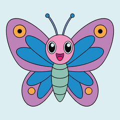 Cheerful Kawaii Butterfly Vector Illustration, Beautiful butterfly sticker
