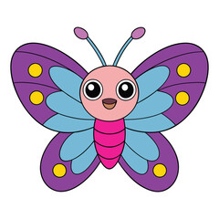 Cheerful Kawaii Butterfly Vector Illustration, Beautiful butterfly sticker
