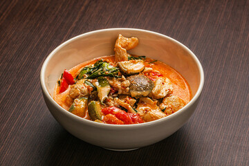 Thai red spicy curry with chicken