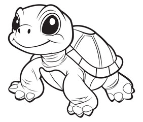 Coloring book with character kids turtle outline illustration