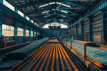 Fototapeta premium Metal roofing tile production line