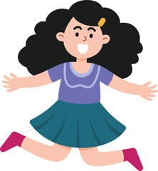 A girl with long hair is jumping in the air