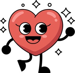 A heart shaped cartoon character is smiling, happy expression. flat style illustration.