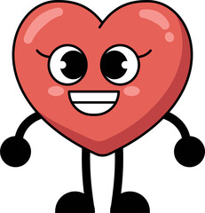 A heart shaped cartoon character is smiling, happy expression. flat style illustration.