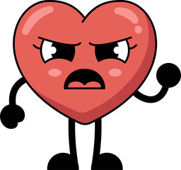 A heart shaped cartoon character is angry and upset expression. flat style illustration.
