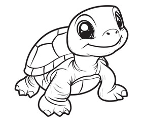 Coloring book with character kids turtle outline illustration