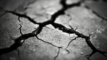 Fototapeta premium A close-up of cracked ground, highlighting dryness and environmental change.