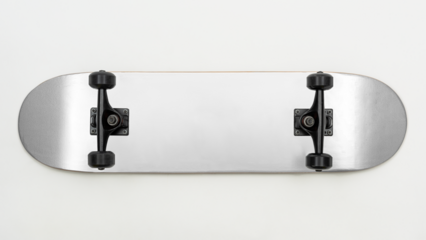 Silver skateboard with black wheels design element