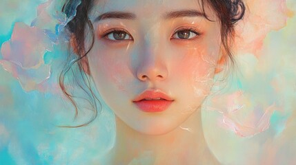 A Close-Up Portrait of a Woman with Abstract Background