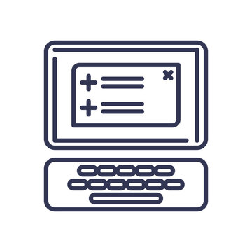 recommend clip art: Line art of a computer with a keyboard and a window interface, symbolizing technology, computing, and software development.