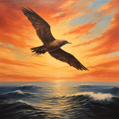 seagull in the sunset