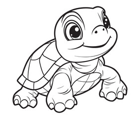 Coloring book with character kids turtle outline illustration