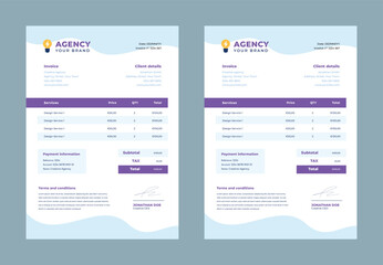 Fototapeta premium Invoice template design, Invoicing quotes, money bills, price invoices, payment agreement design, business invoice