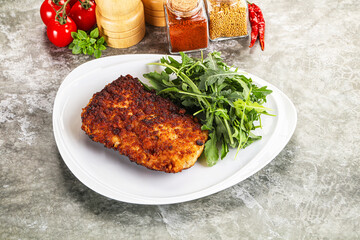 Tasty roasted breaded meat schnitzel